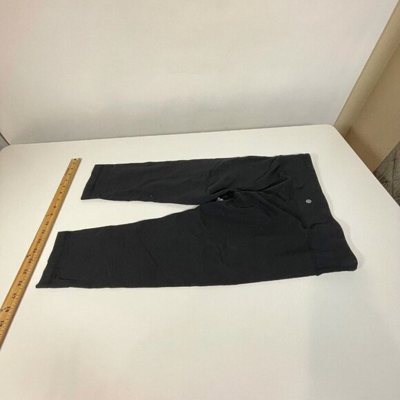 Lululemon Womens Yoga Workout Cropped Leggings Black 10 Logo Print Feather - Picture 7 of 8